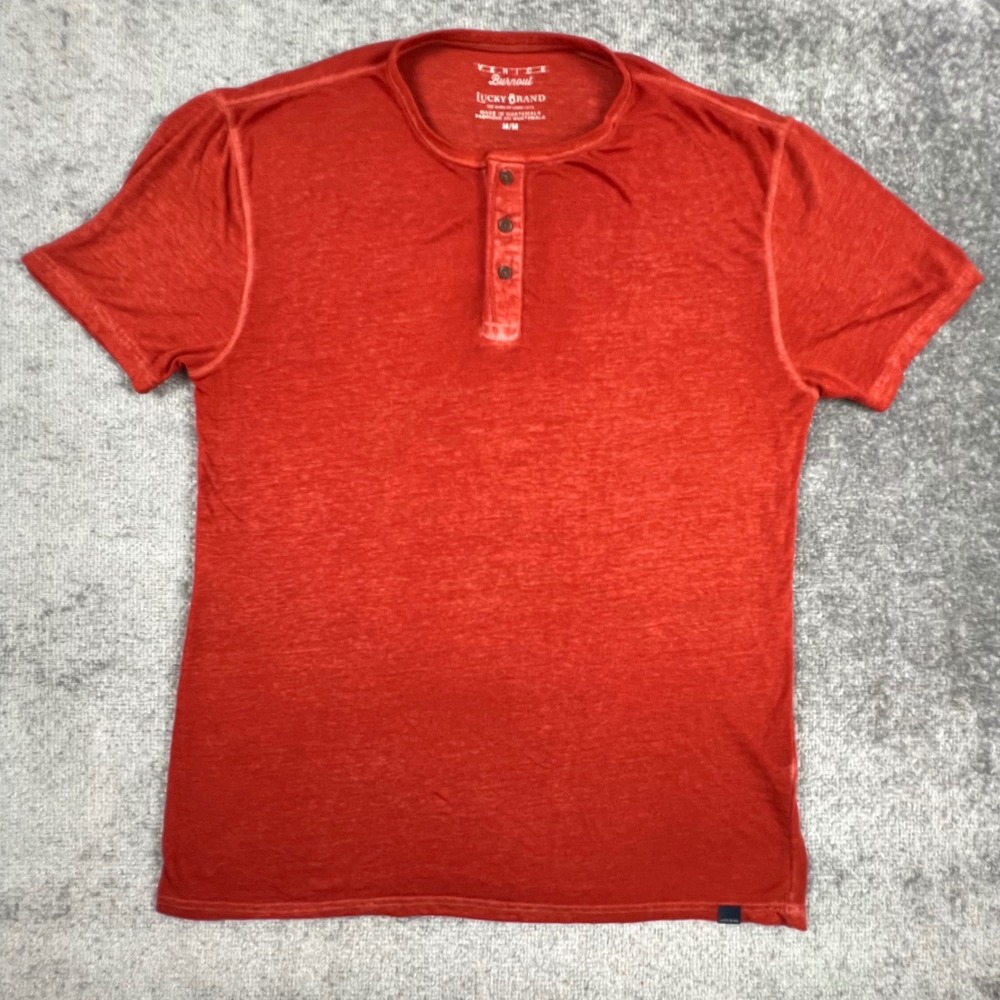 Lucky Brand Mens Venice Burnout Henley Shirt Red Short Sleeve 7M62435 Size M